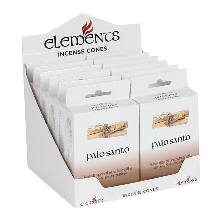 Colour box of 12 packs of Elements Palo Santo incense cones