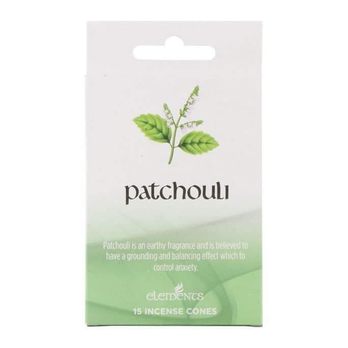 Display box of 12 packs of Elements patchouli incense cones