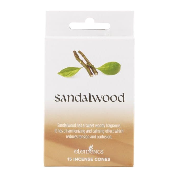 Display box of 12 packs of Elements sandalwood incense cones