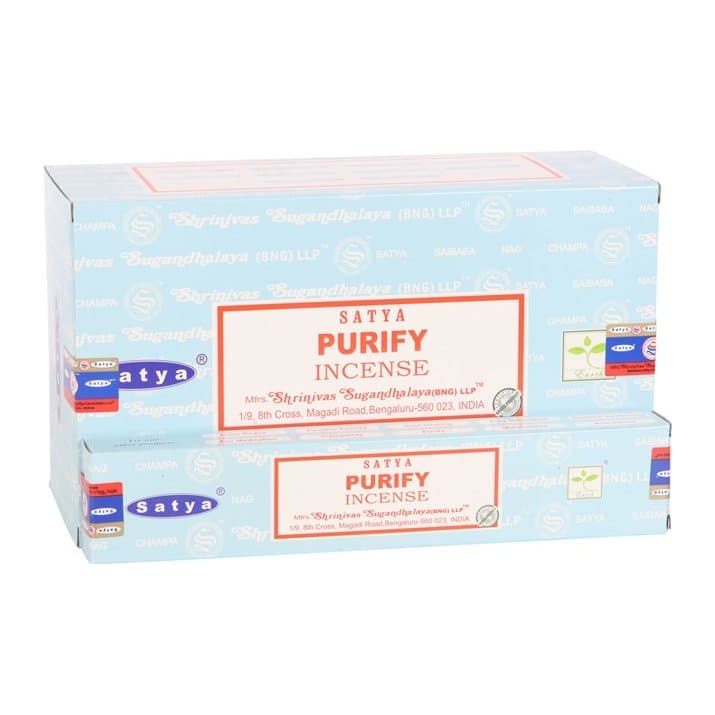 Box of 12 packs of white sage and palo santo incense sticks by Satya
