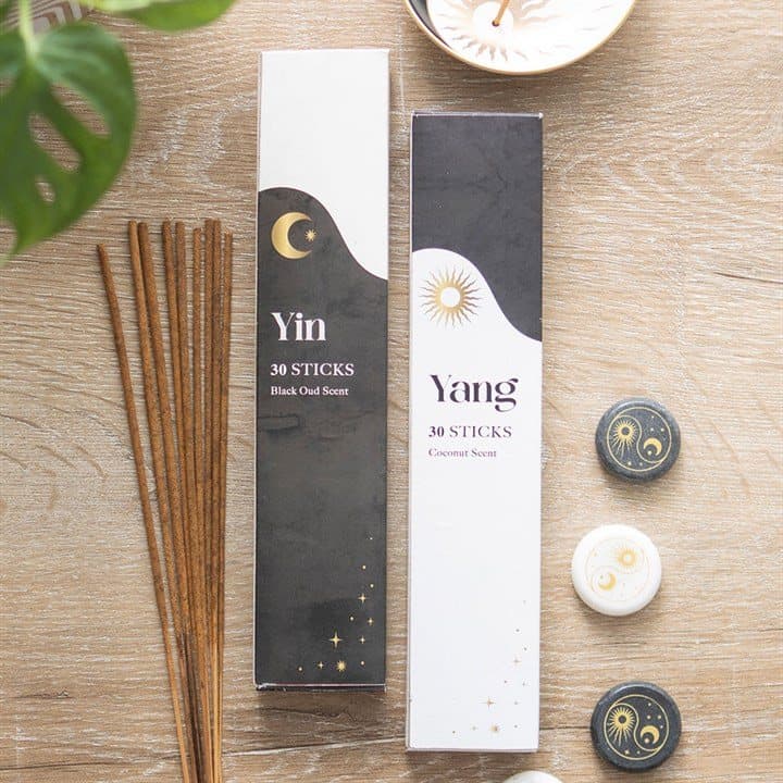 Two packs of yin yang incense sticks in a colour cardboard box