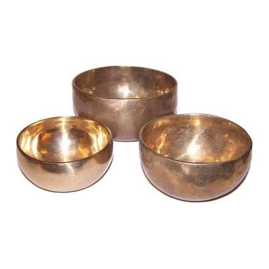 Set of three handmade brass singing bowls in three sizes