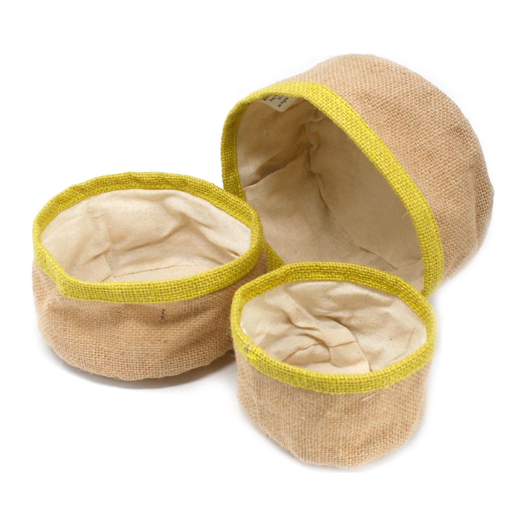 Set of three olive natural jute baskets in different sizes
