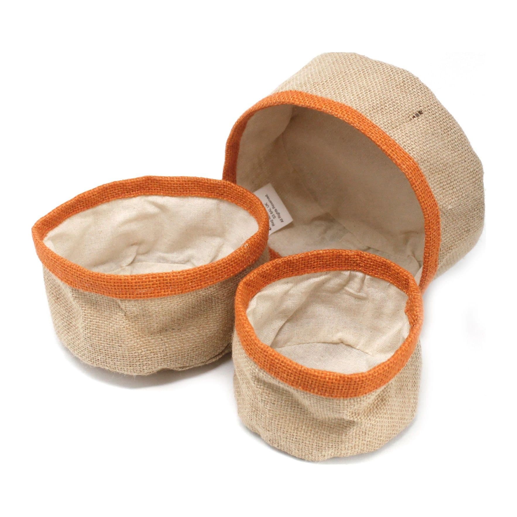 Set of three turmeric natural jute baskets in different sizes