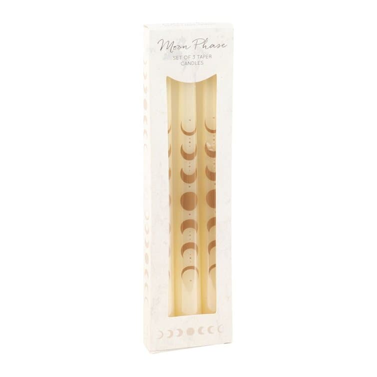 Set of three off white moon phases taper dinner candles