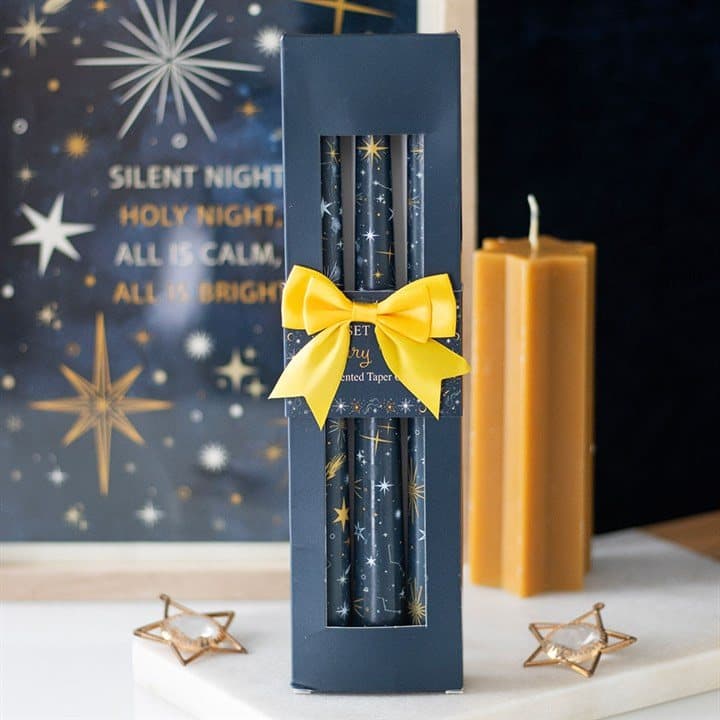 Set of three starry night taper candles