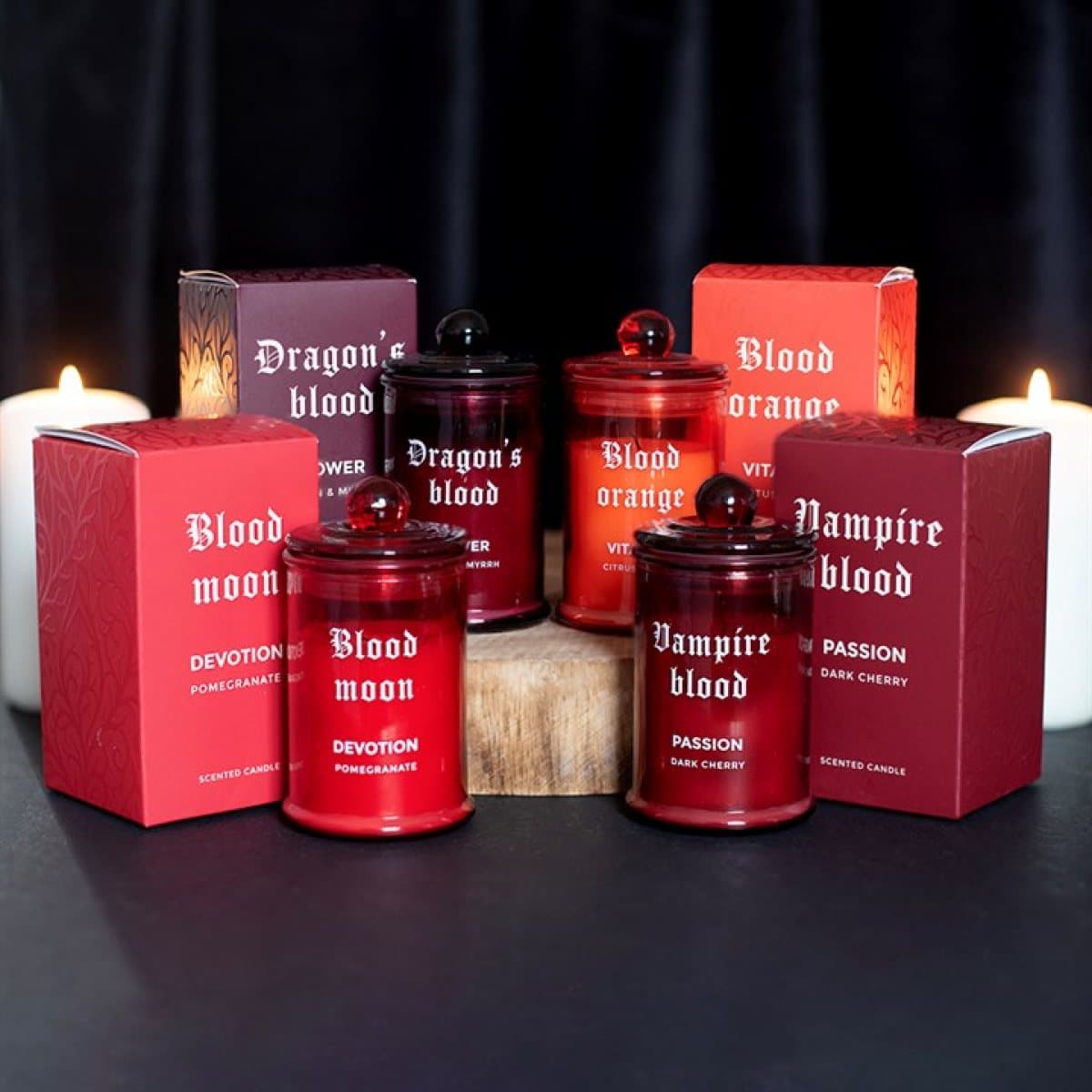Set of four Bloodline scented glass candles