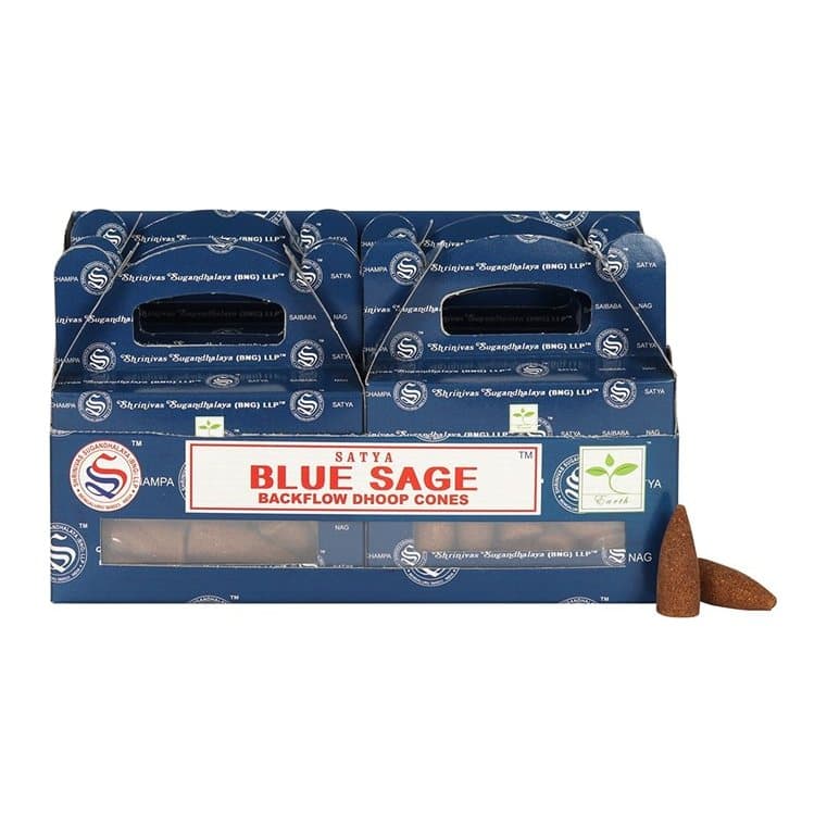 Display box of Satya Blue Sage backflow incense cone packs
