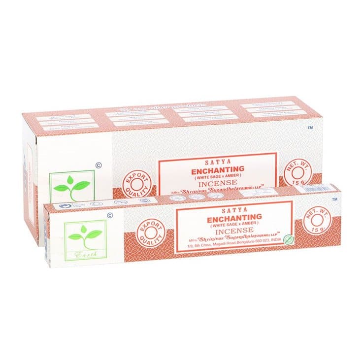 Colour cardboard box of Satya Enchanting Earth incense, six packs