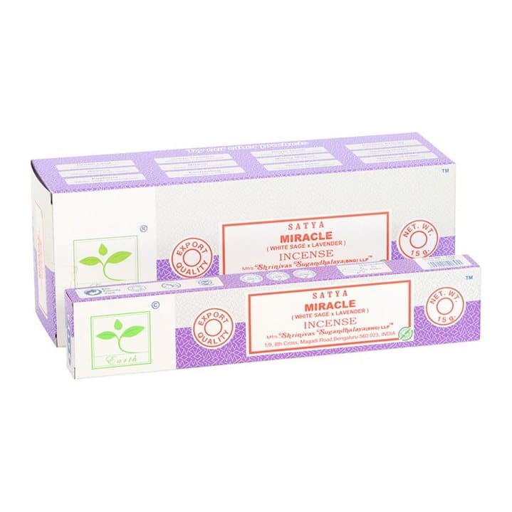 Box of six packs of Satya Miracle Earth incense sticks
