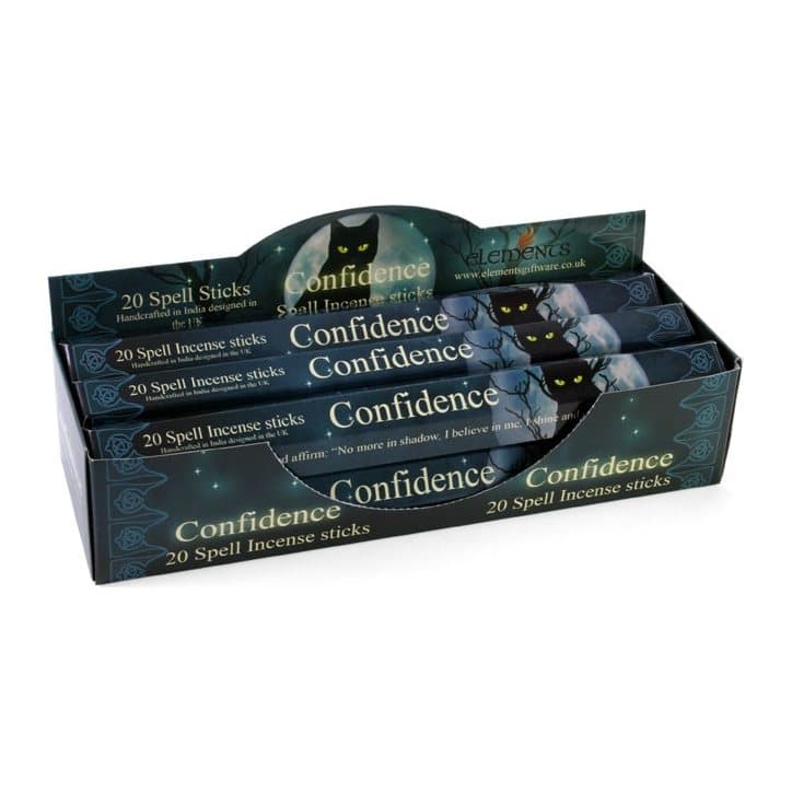 Display box of six packs of Confidence Spell musk incense sticks by Lisa Parker
