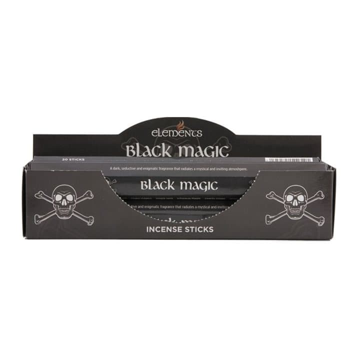 Picture box of six packs of Elements Black Magic incense sticks