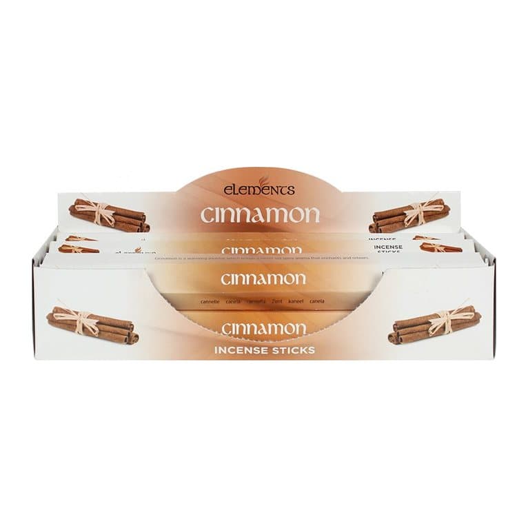 Picture box of six packs of Elements Cinnamon incense sticks