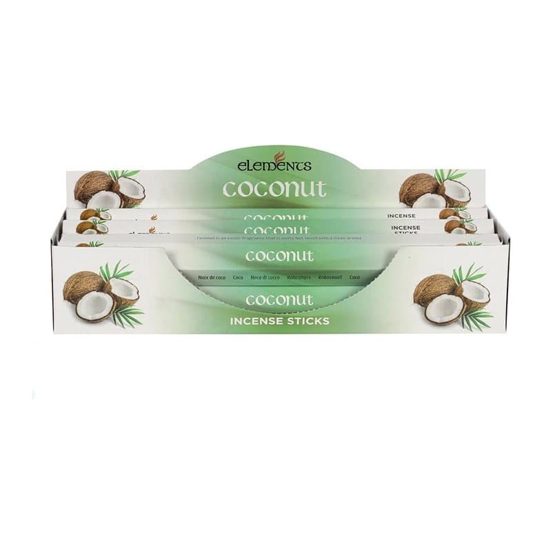 Picture box of six packs of Elements Coconut incense sticks
