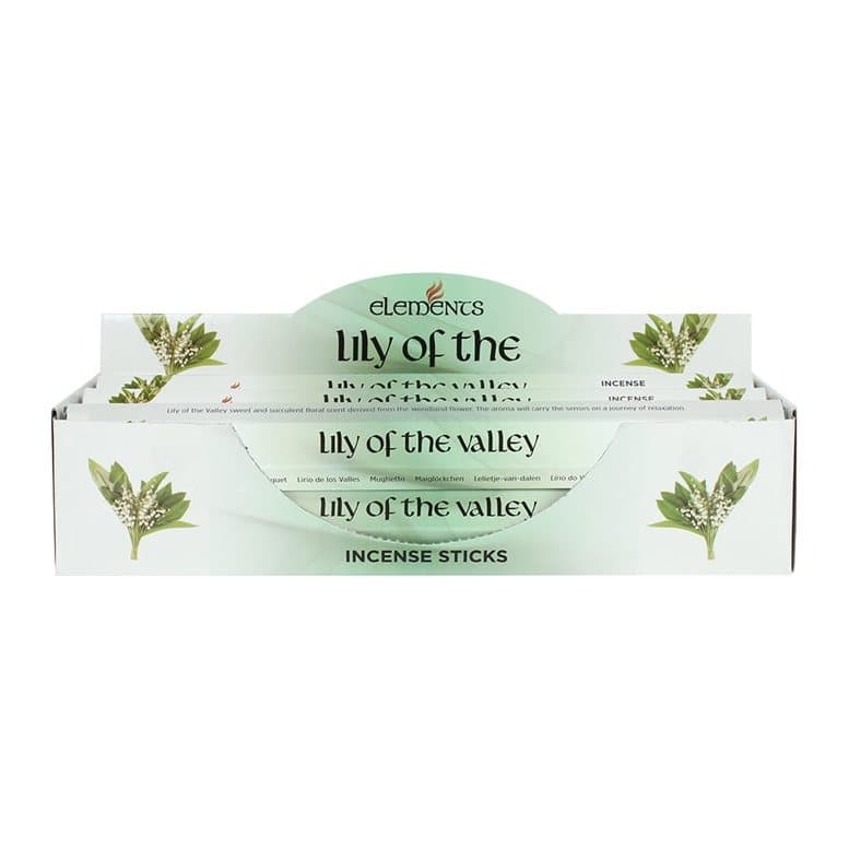 Box of six packs of Elements lily of the valley incense sticks in a picture box