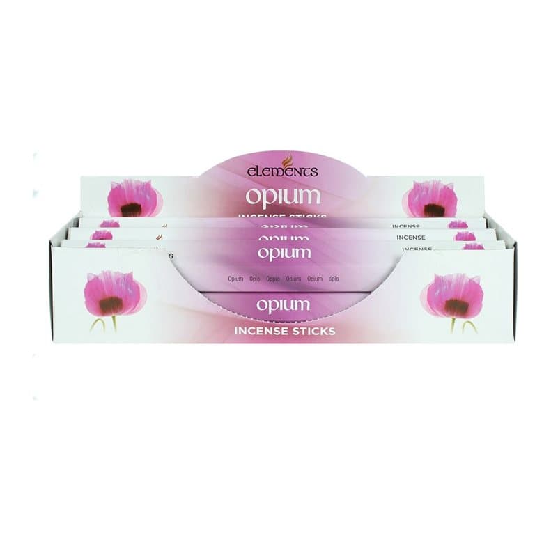 Box of six packs of Elements Opium incense sticks in a picture box