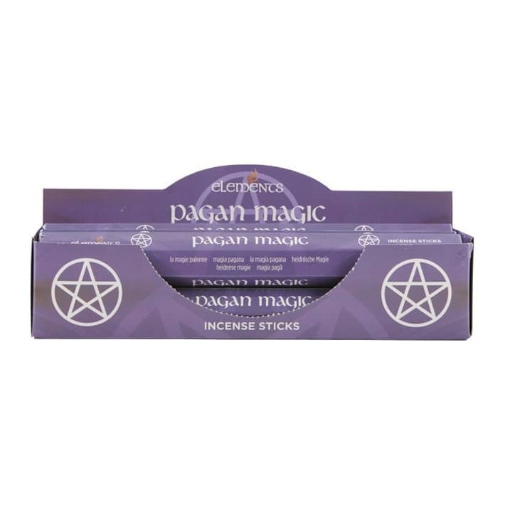 Box of six packs of Elements Pagan Magic incense sticks in a picture box