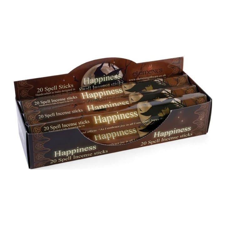 Display box of six packs of Happiness Spell incense sticks by Lisa Parker
