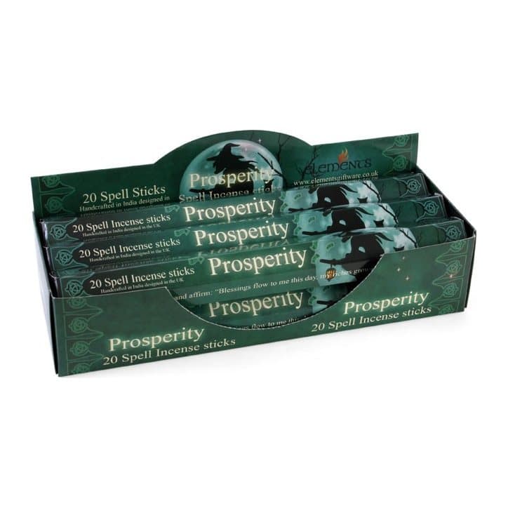 Display box of six packs of Prosperity Spell jasmine incense sticks