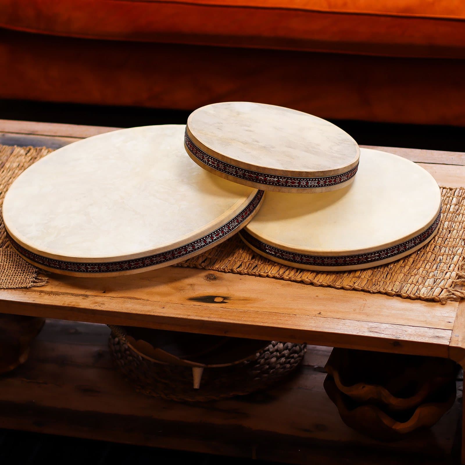 Shaman ocean drum with a woven edge detail