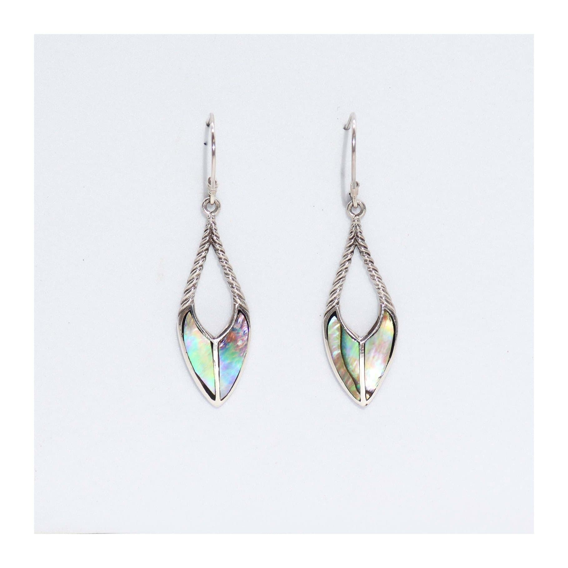 Abalone shell and silver spear drop earrings