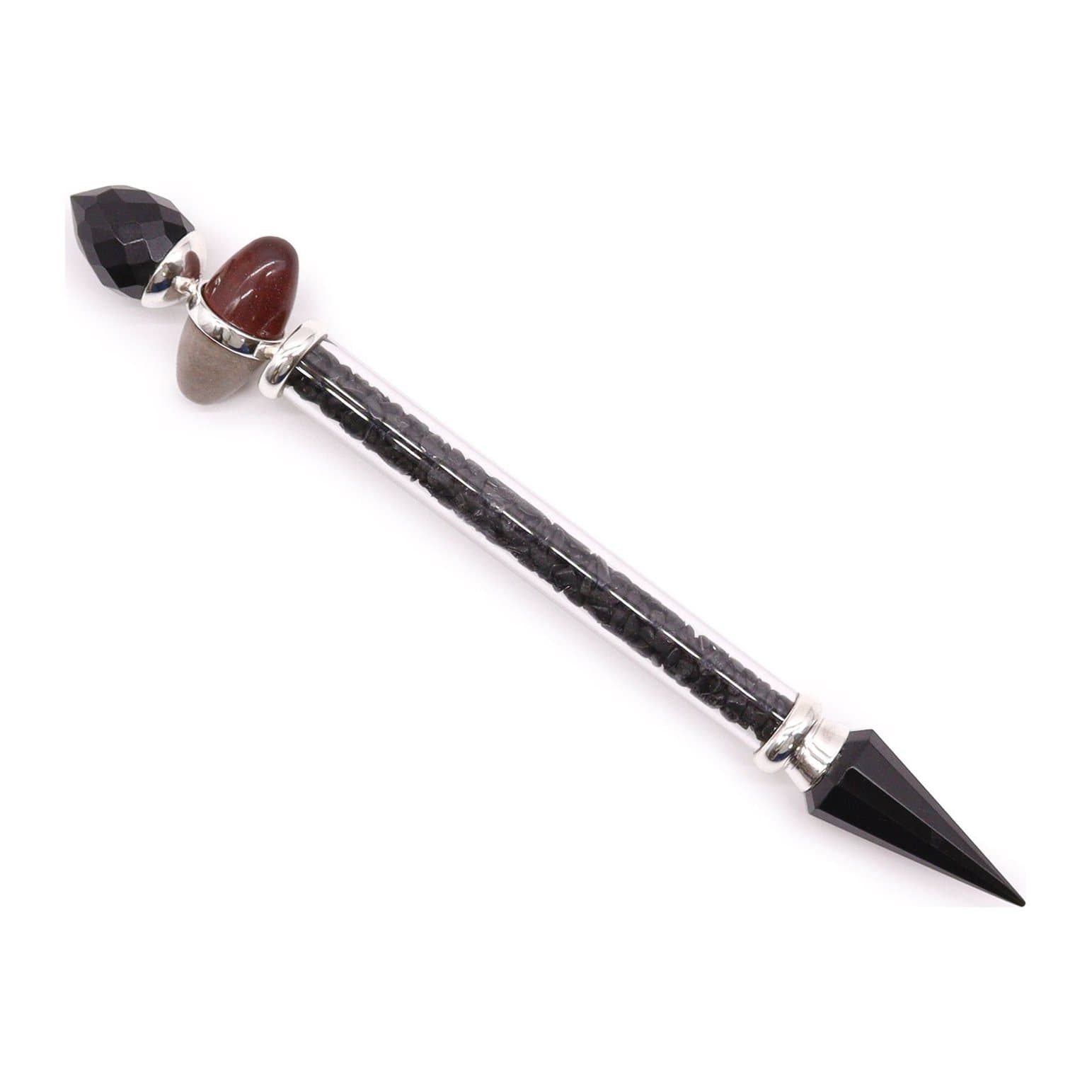 Shiva lingam magic wand in black tourmaline and agate gemstones