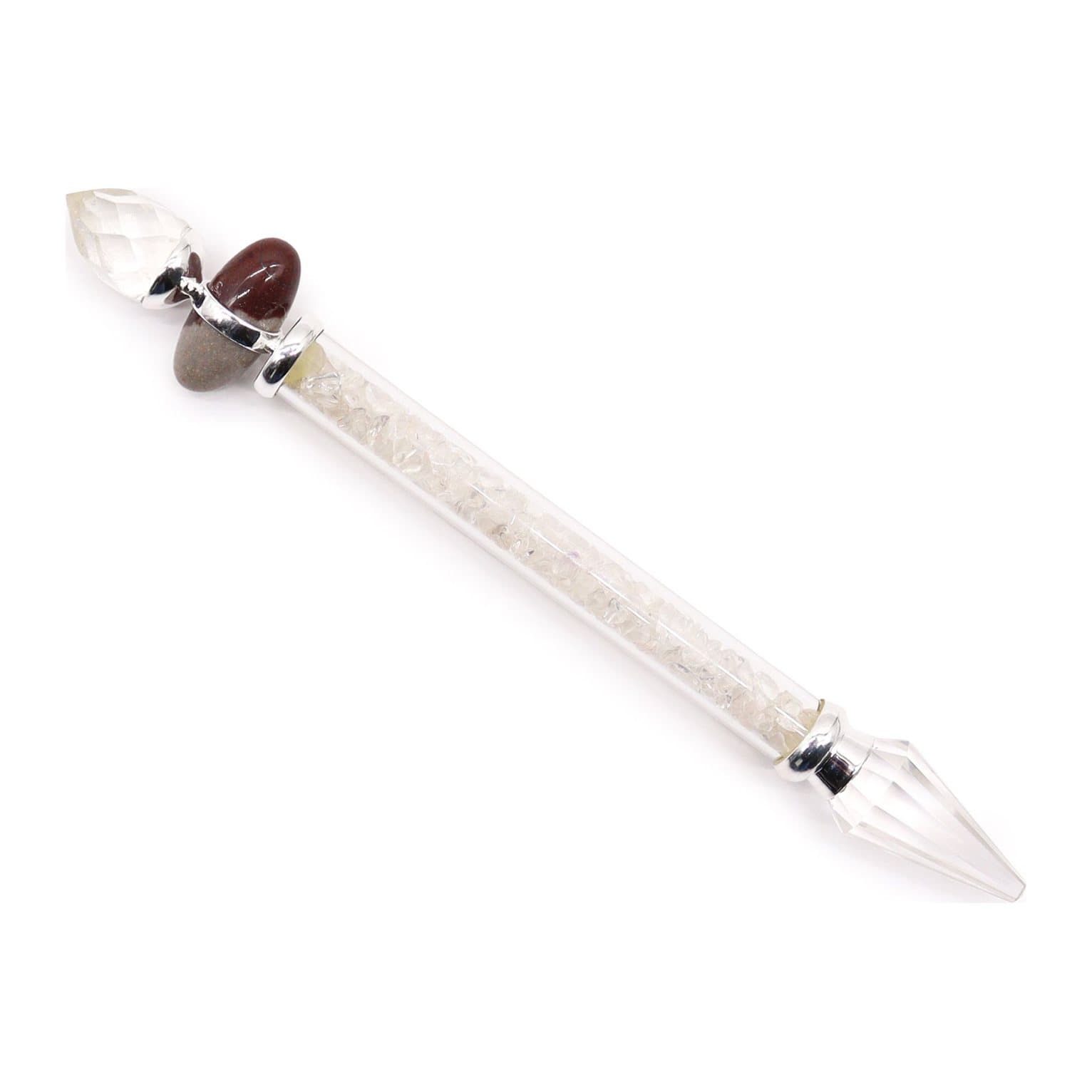 Shiva Lingam magic wand made of rock quartz gemstone, 19.5 x 3 cm