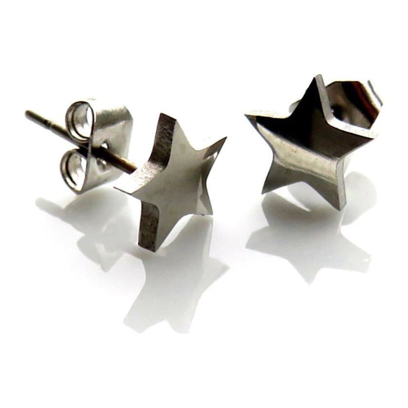 Silver star stud earrings in stainless steel