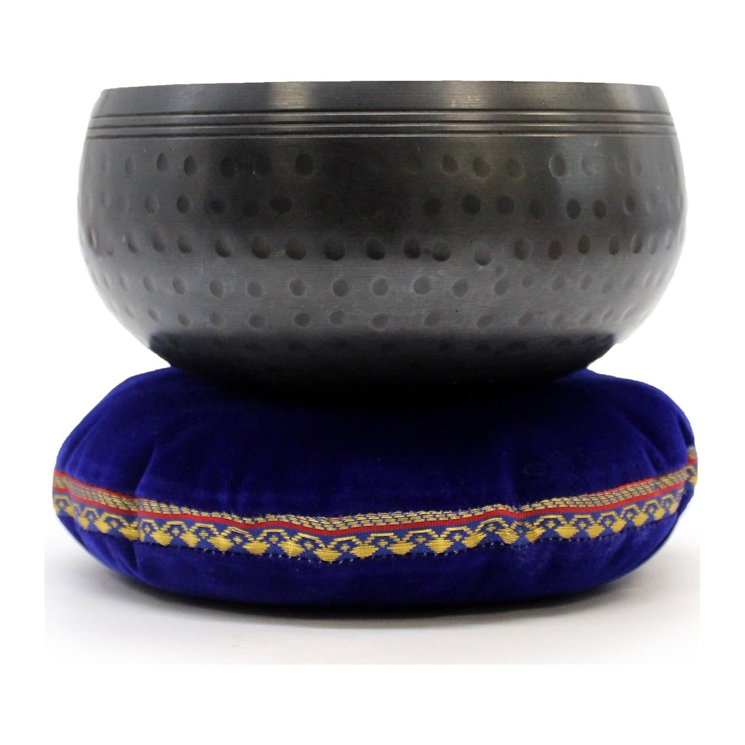 Velvet singing bowl cushion with a decorative woven trim