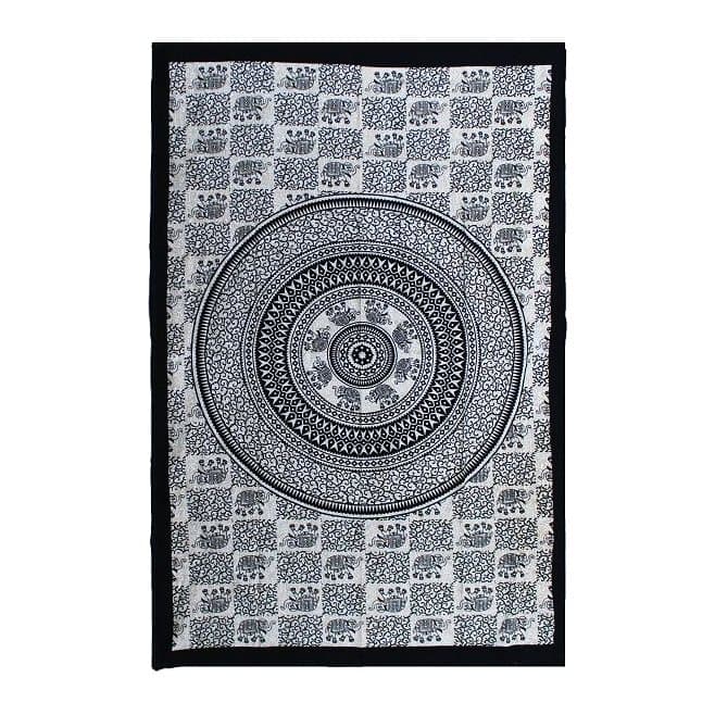 Mono cotton bedspread and wall hanging with an elephant mandala design