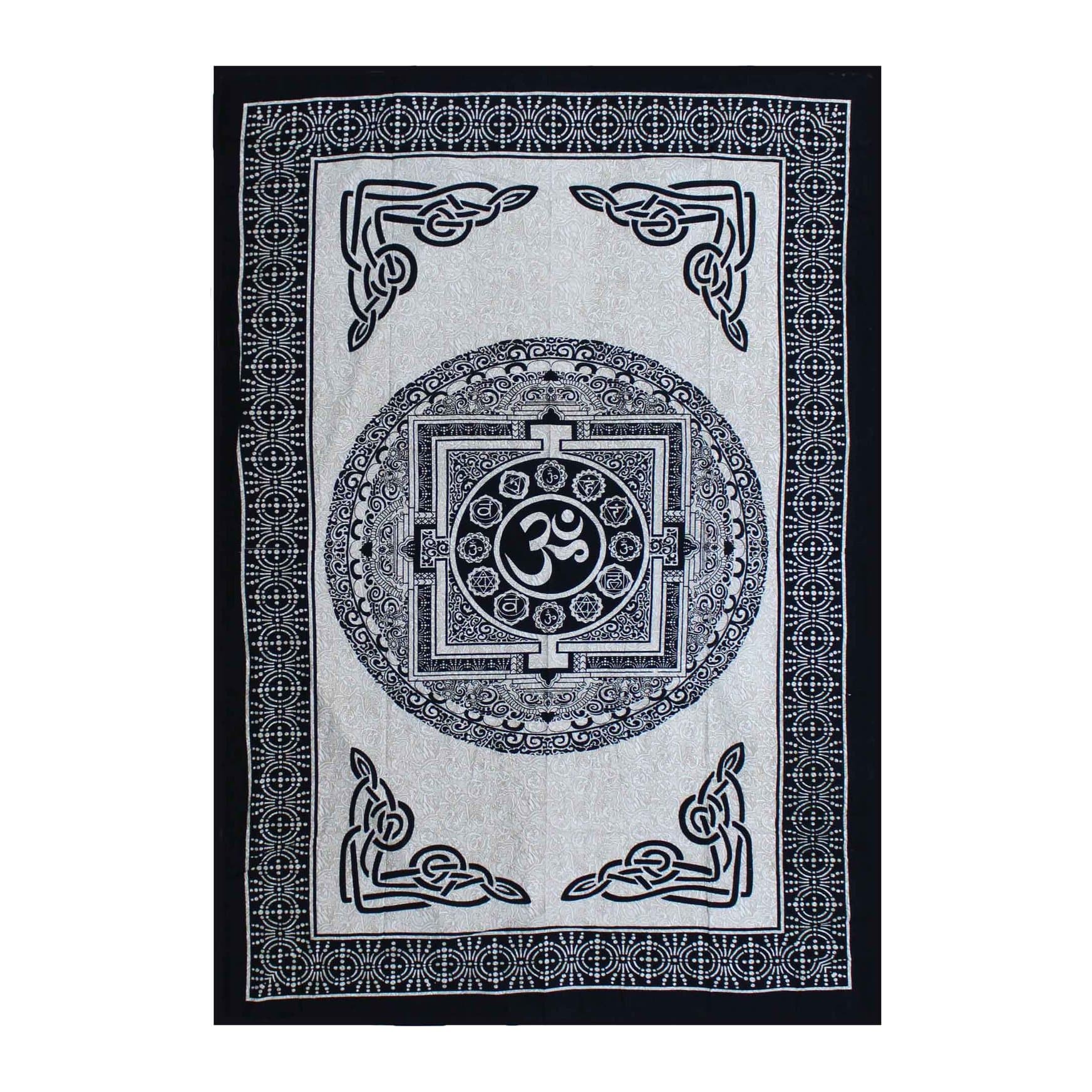 Mono cotton bedspread and wall hanging with an OM mandala design