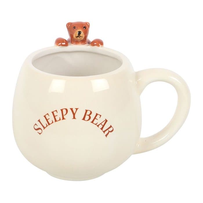 White mug with a 3D sleepy bear