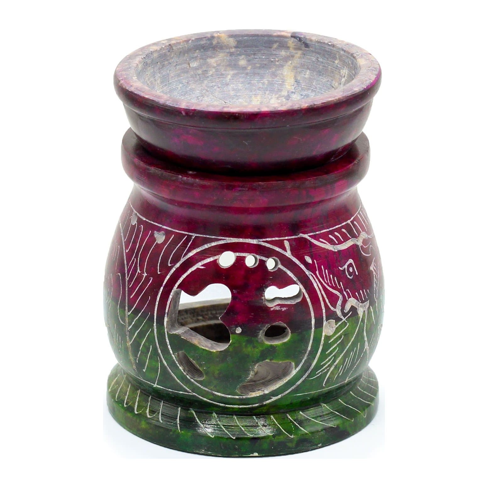 Small soapstone oil burner carved with an Om symbol and elephant