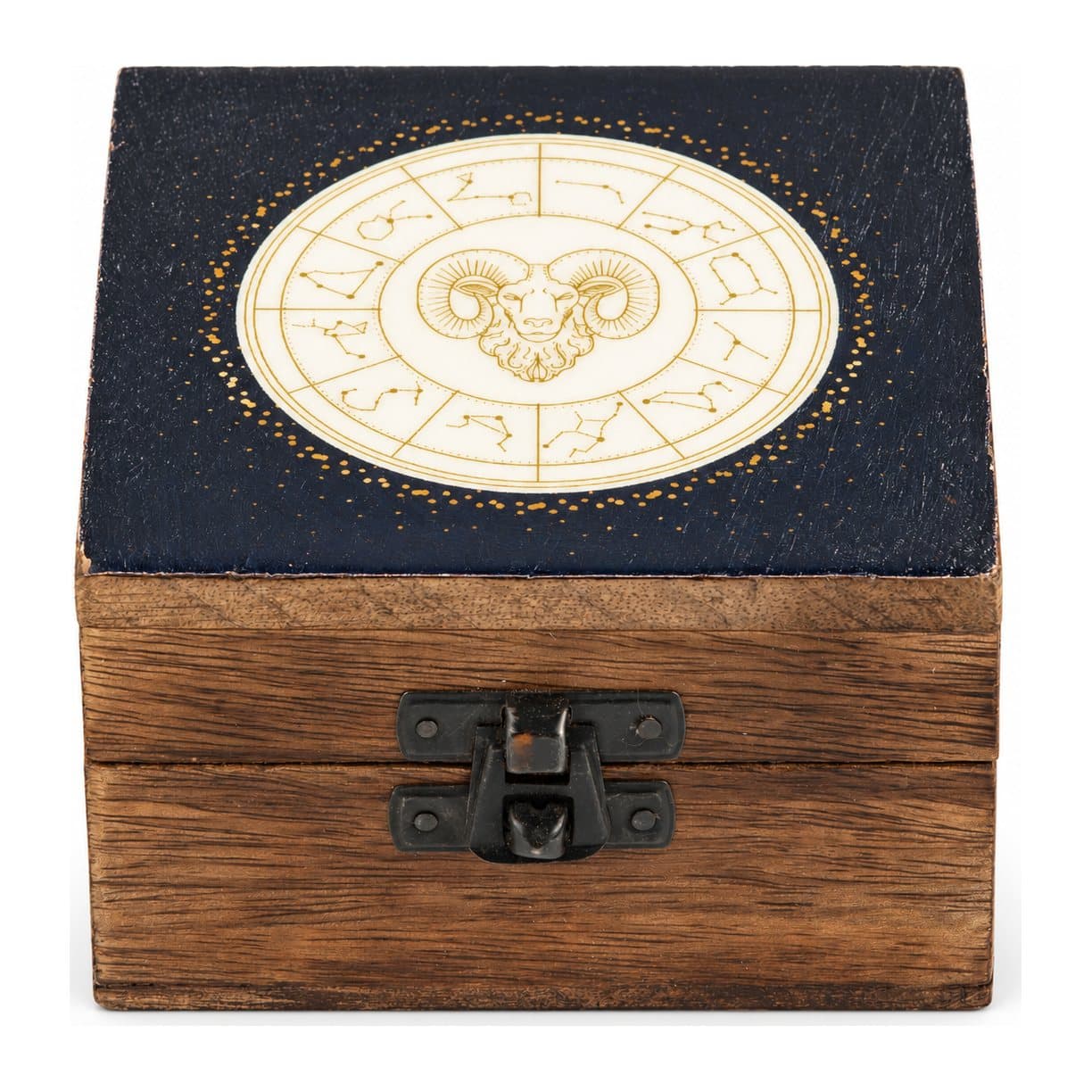 Small wooden box with Aries zodiac enamelled decoration