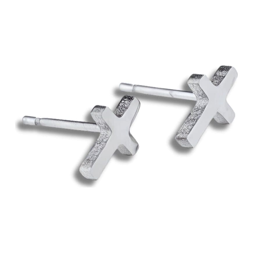 Small silver plated cross stud earrings