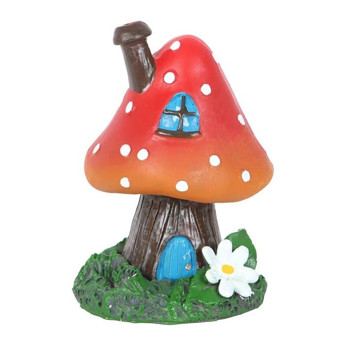 Toadstool house incense cone holder in red and orange