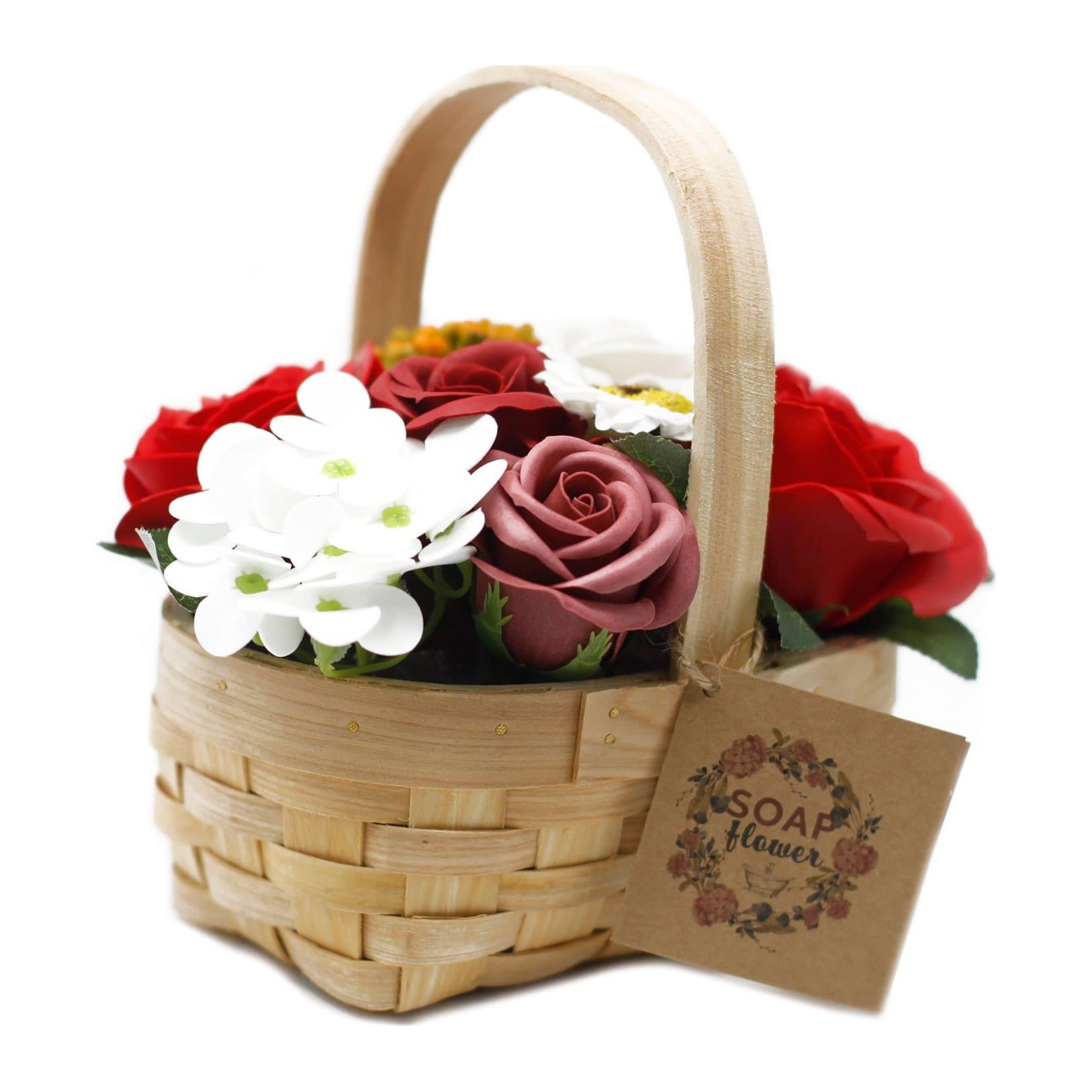 Wicker basket of red soap roses