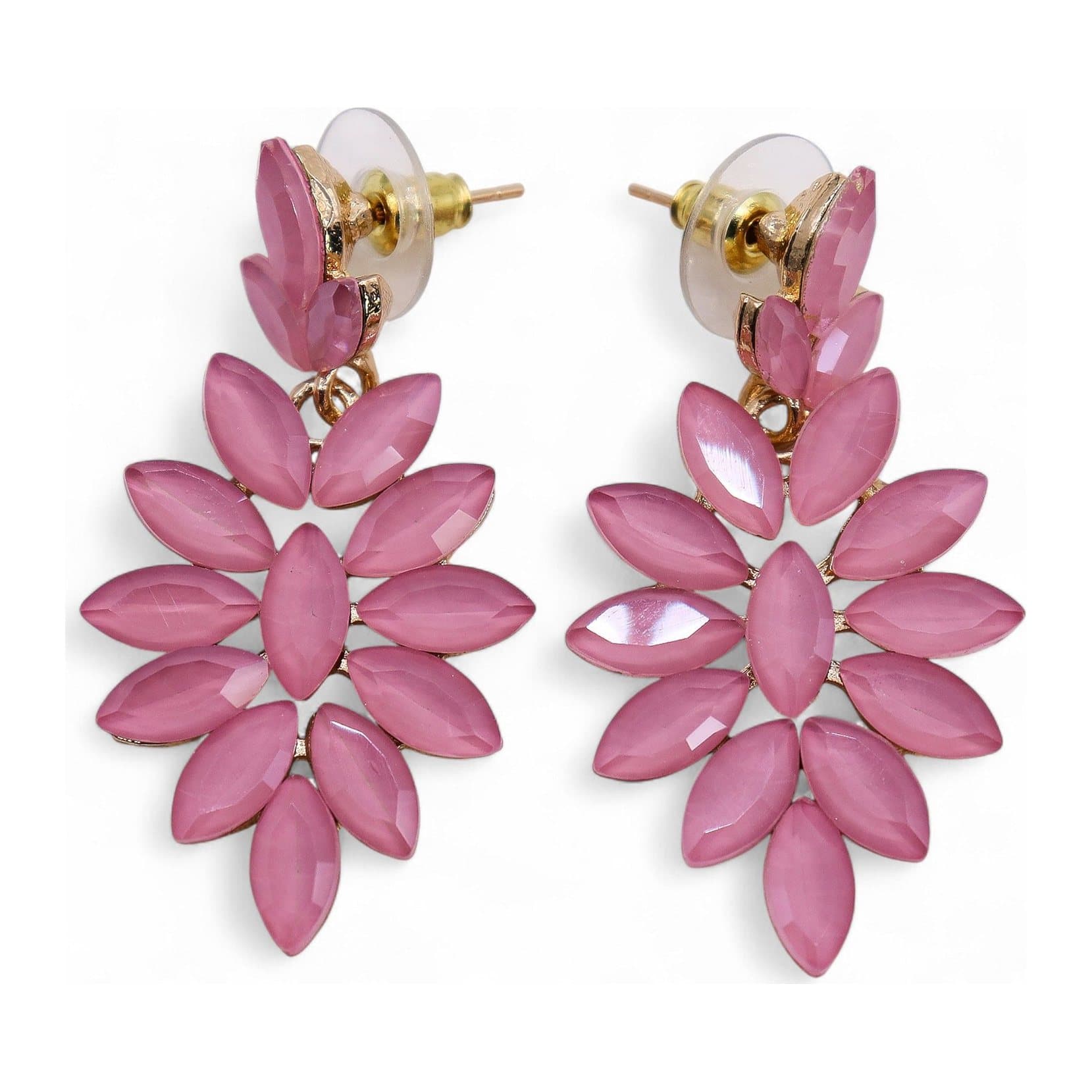Soft pink vintage glass long drop earrings