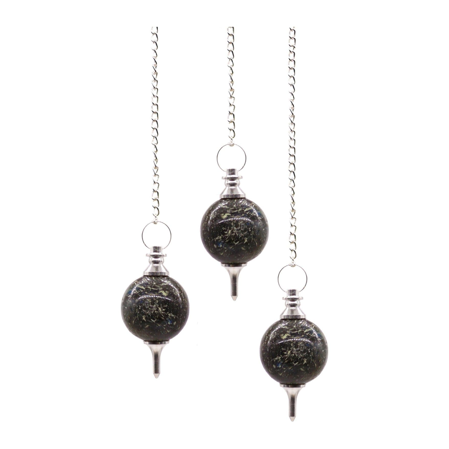 Labradorite sphere pendulum on a chain with a gemstone bead
