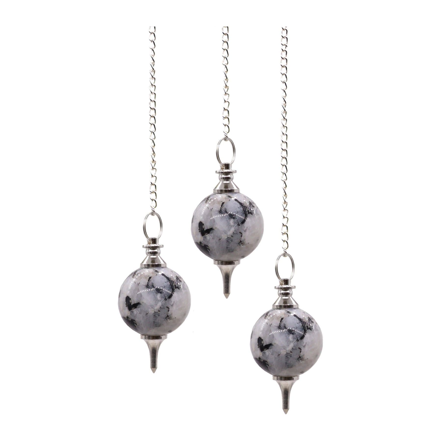 Rainbow moonstone sphere pendulum on a chain with gemstone bead