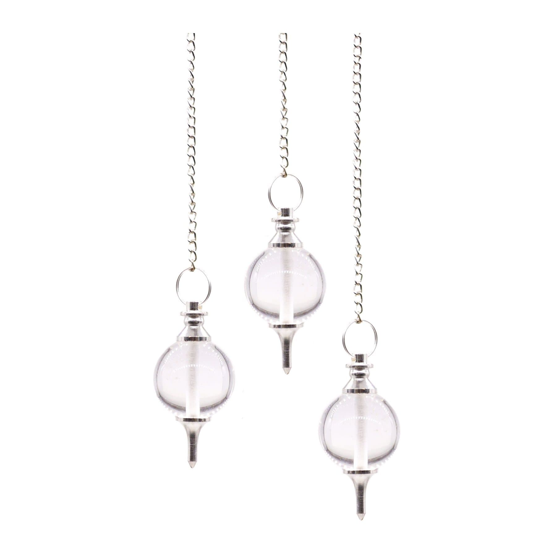 Rock quartz sphere pendulum on a silver plated chain