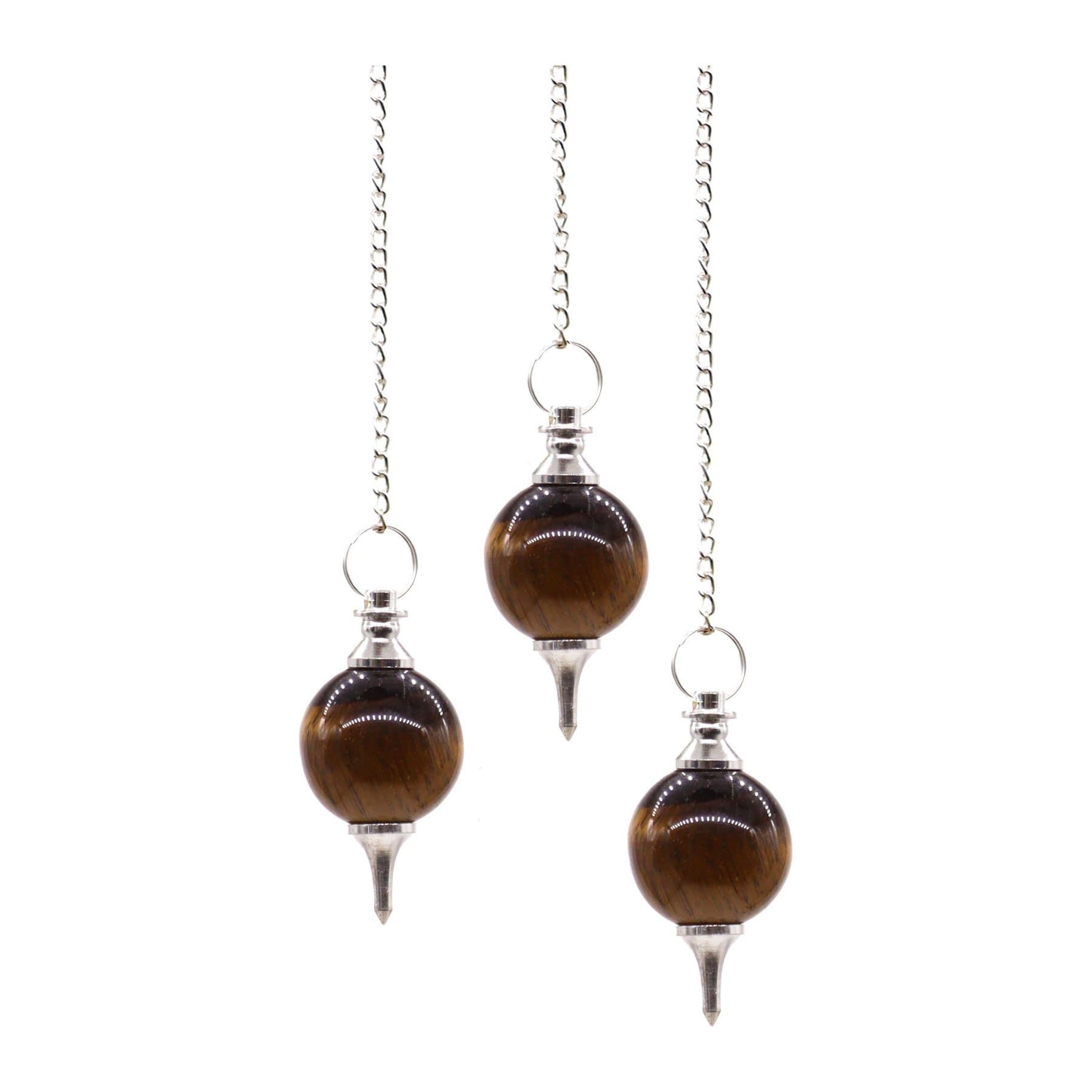 Tiger eye sphere pendulum on a silver plated chain