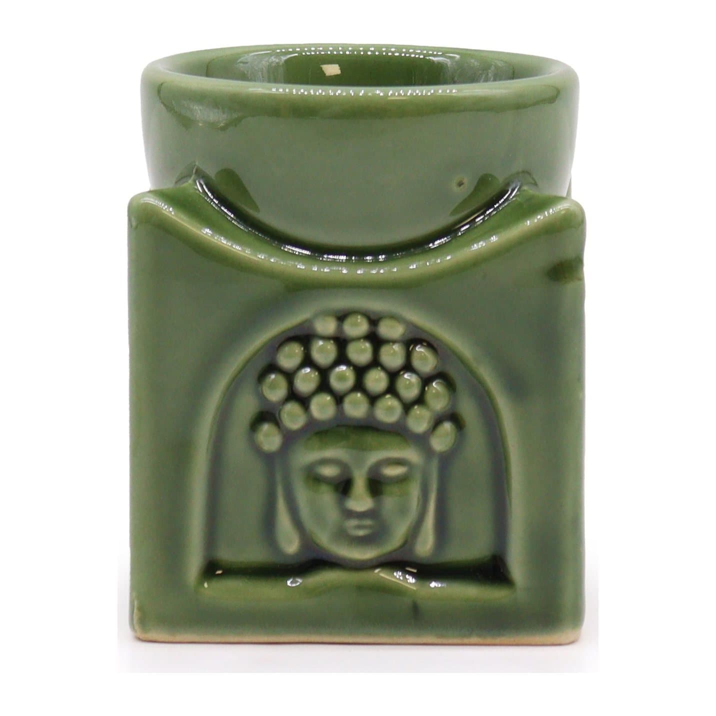 Dark jade square Buddha ceramic oil burner