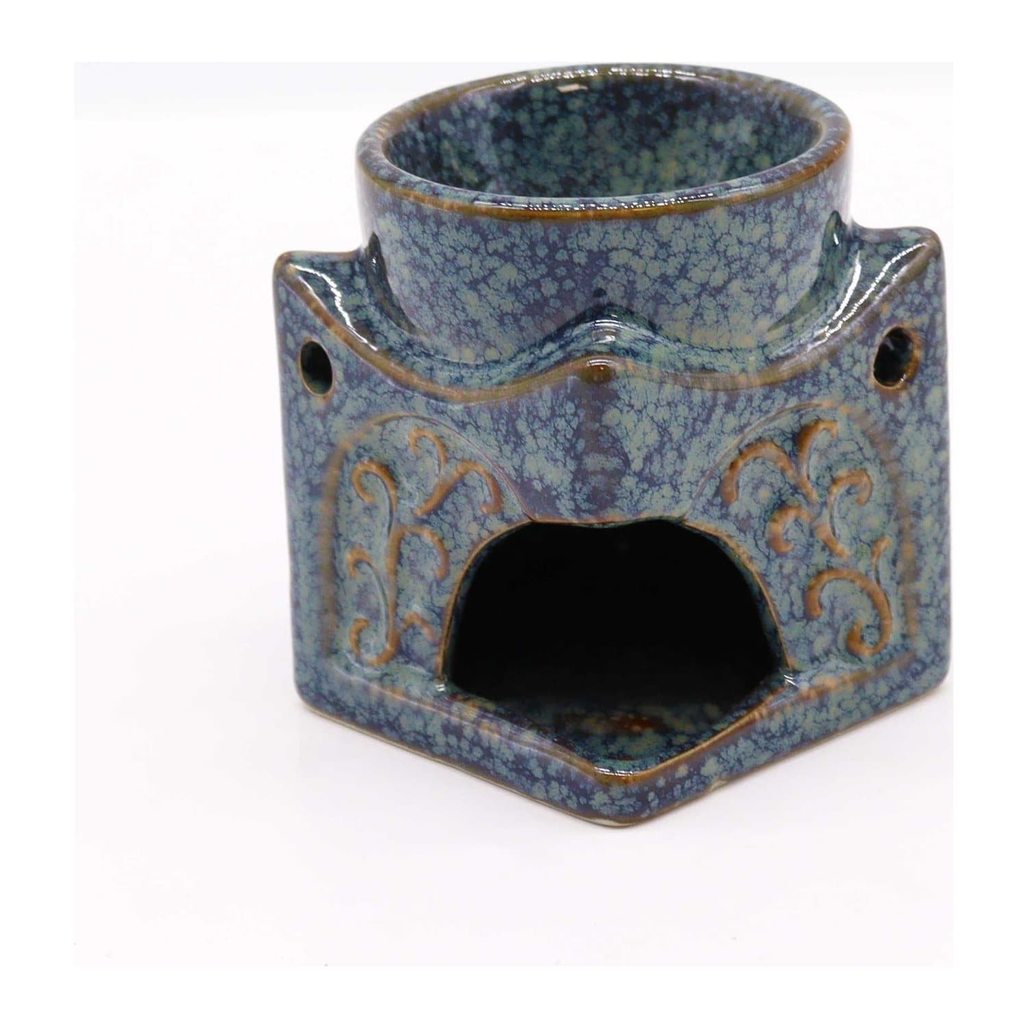 Square ceramic Buddha oil burner in dusty blue