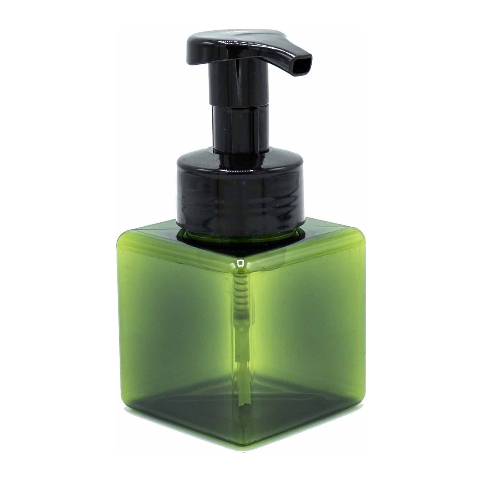 Two green reusable foam dispenser bottles with foam pumps