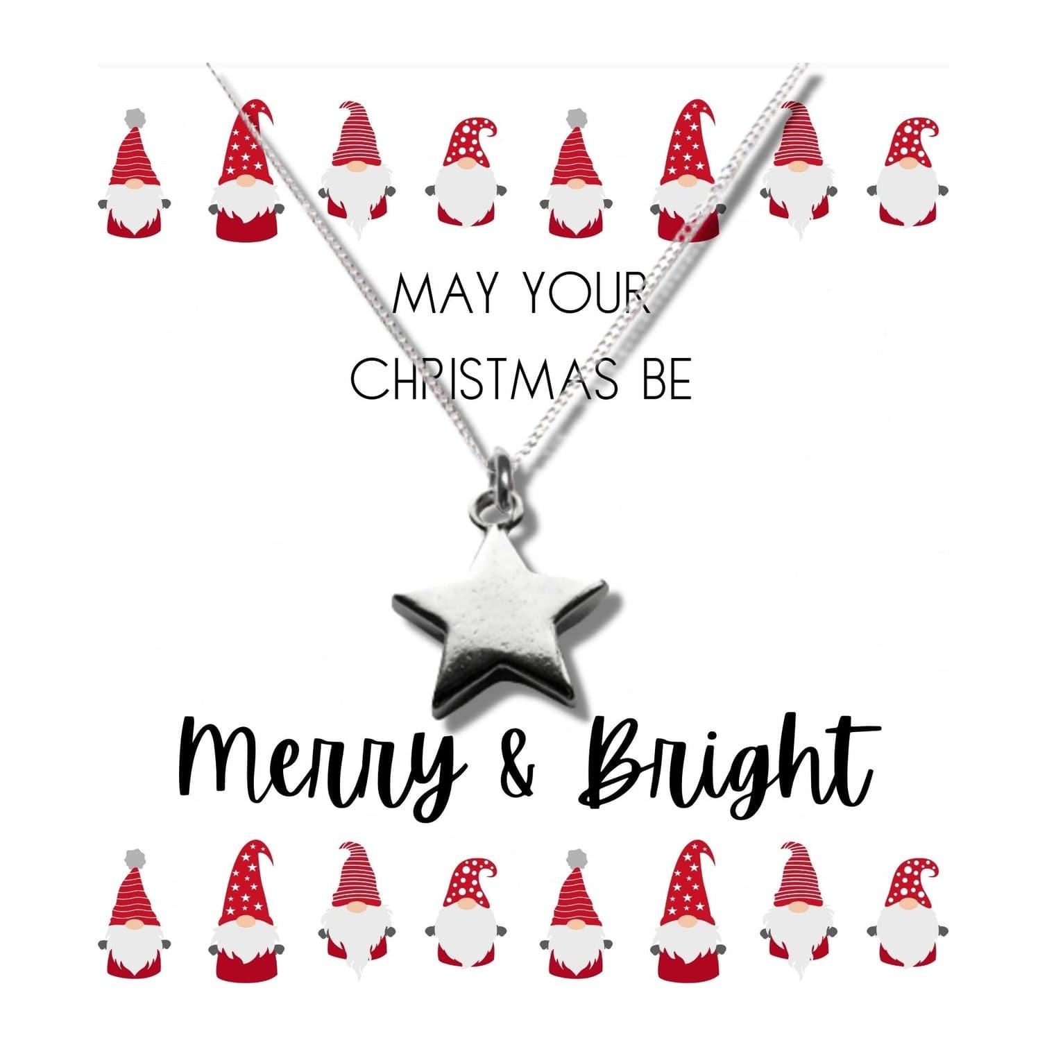 Silver star necklace on a Merry & Bright Christmas message card