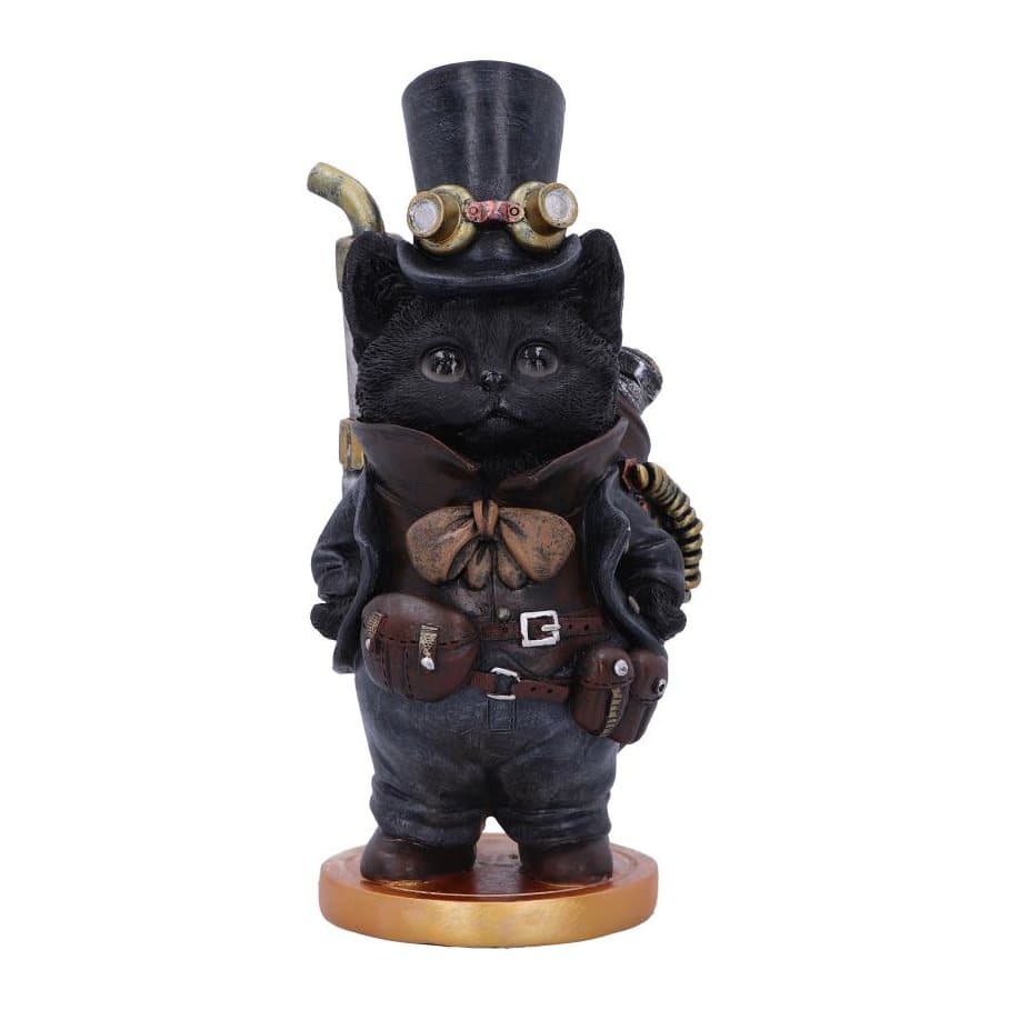 Steampunk cat figurine in a top hat with gold goggles