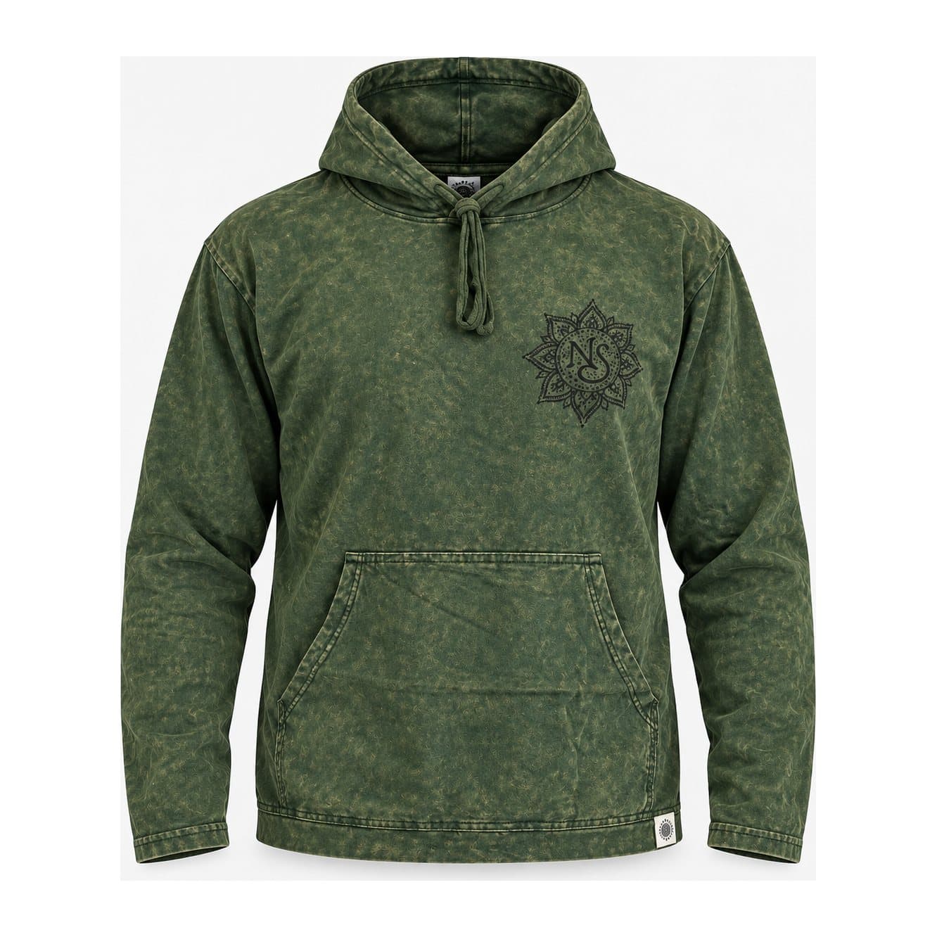 Vintage teal stone washed hoodie with black chest motif