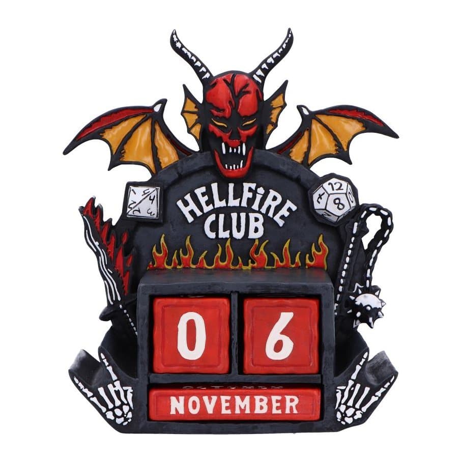 Hellfire Club perpetual calendar with red wooden day and month blocks