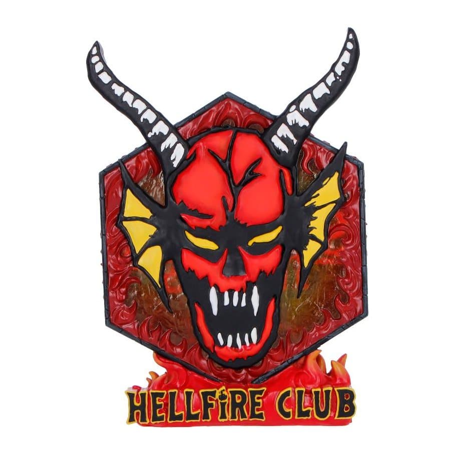 Hexagonal Stranger Things Hellfire Club table lamp with the Hellfire Club logo